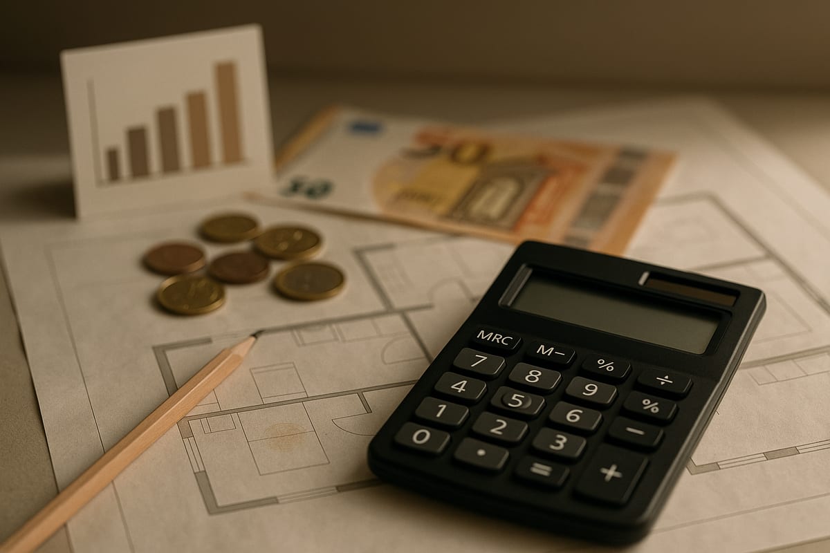 Nature morte de budget avec calculatrice et graphiques